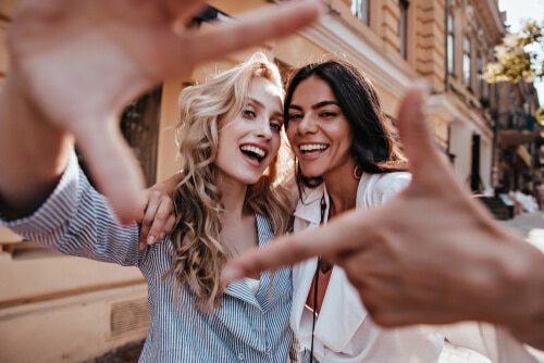 Women friends taking selfie together