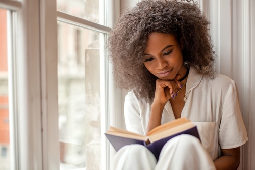 woman reading book 